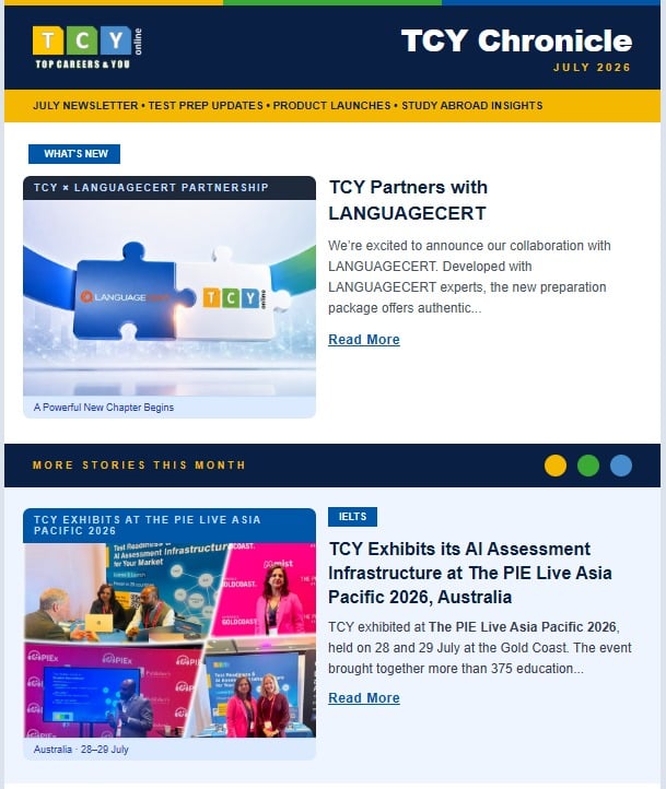 TCY Chronicle July 2026 - AI Innovations, New Mock Tests & Global Partnerships     