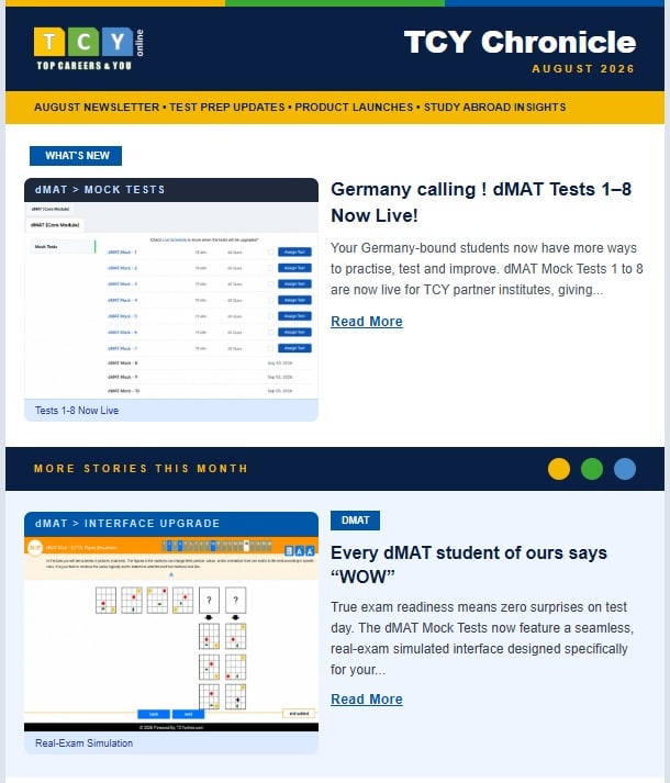 TCY Chronicle August 2026 - New Mock Tests, Smarter Assessment & Study Abroad Updates